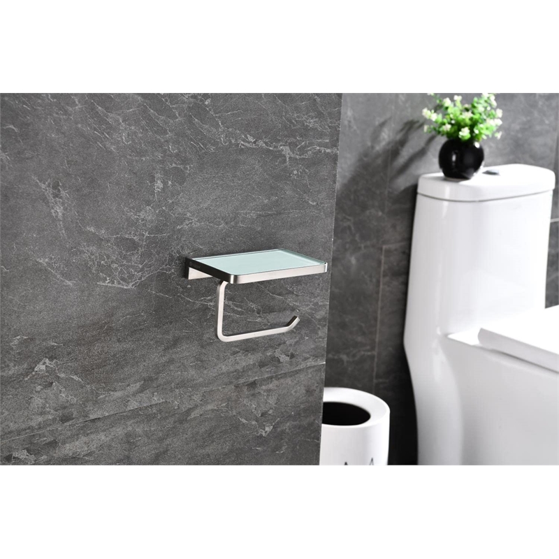 Lexora Home Bagno Bianca Stainless Steel Shelf with Holder in Brushed Nickel
