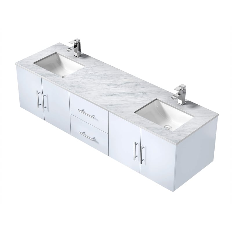 lexora home geneva 72&quot carrara marble top double vanity in glossy white