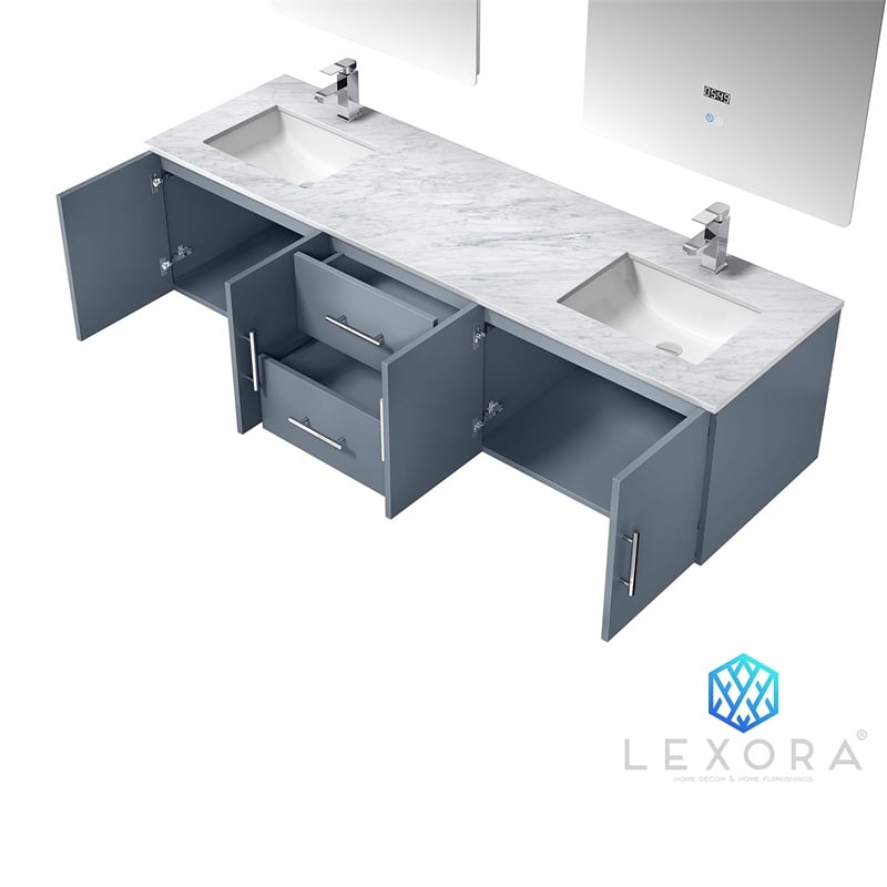 lexora home geneva 72&quot carrara marble top double vanity in glossy white