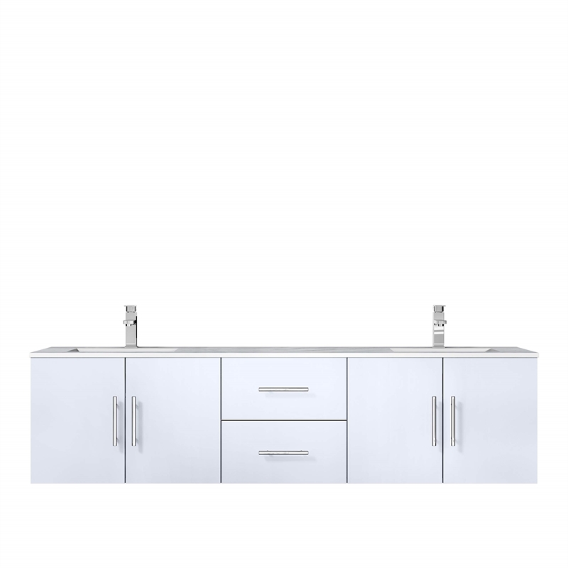 Lexora Home Geneva 72&quot Carrara Marble Top Double Vanity in Glossy White