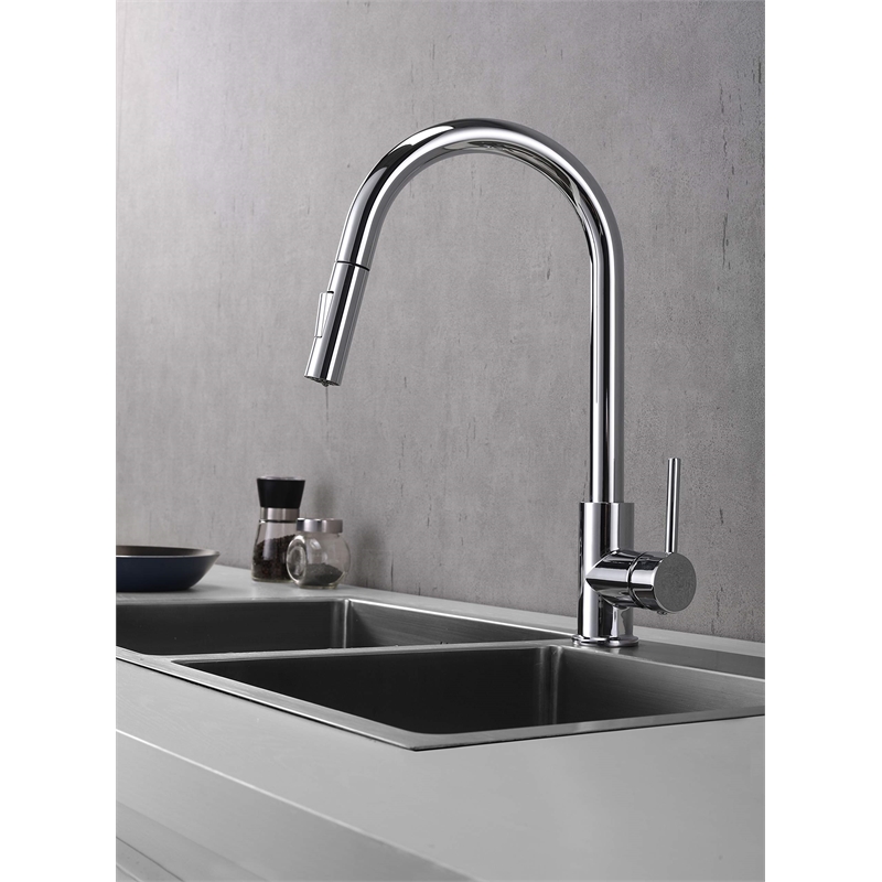 Lexora Home Olivi Brass Kitchen Faucet with Pull Out Sprayer in Chrome