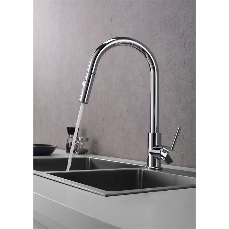 Lexora Home Olivi Brass Kitchen Faucet with Pull Out Sprayer in Chrome