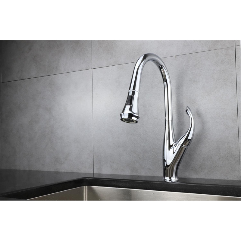 Lexora Home Garbatella Brass Kitchen Faucet with Pull Out Sprayer in Chrome