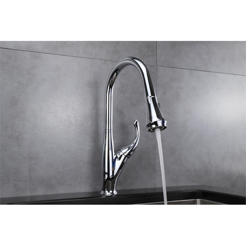 Lexora Home Garbatella Brass Kitchen Faucet with Pull Out Sprayer in Chrome