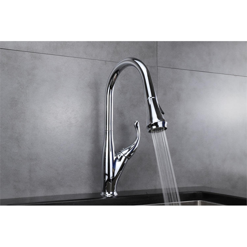 Lexora Home Garbatella Brass Kitchen Faucet with Pull Out Sprayer in Chrome