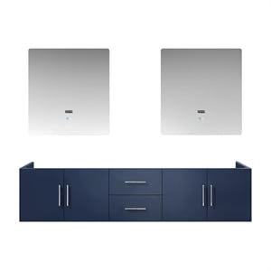 Lexora Home Geneva 80&quot Double Vanity with LED Mirrors in Navy Blue