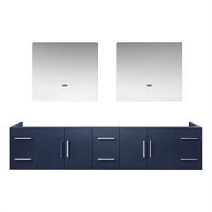 Lexora Home Geneva 84&quot Double Vanity with LED Mirrors in Navy Blue