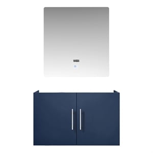 Lexora Home Geneva 30&quot Single Vanity with LED Mirror in Navy Blue