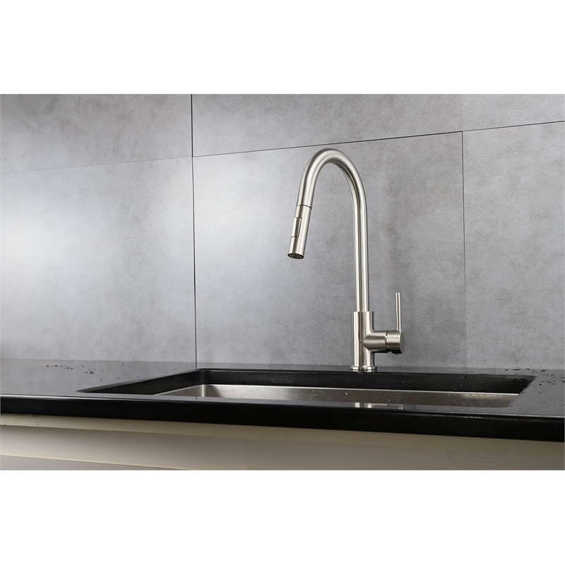 Lexora Home Olivi Brass Kitchen Faucet with Pull Out Sprayer in Brushed Nickel