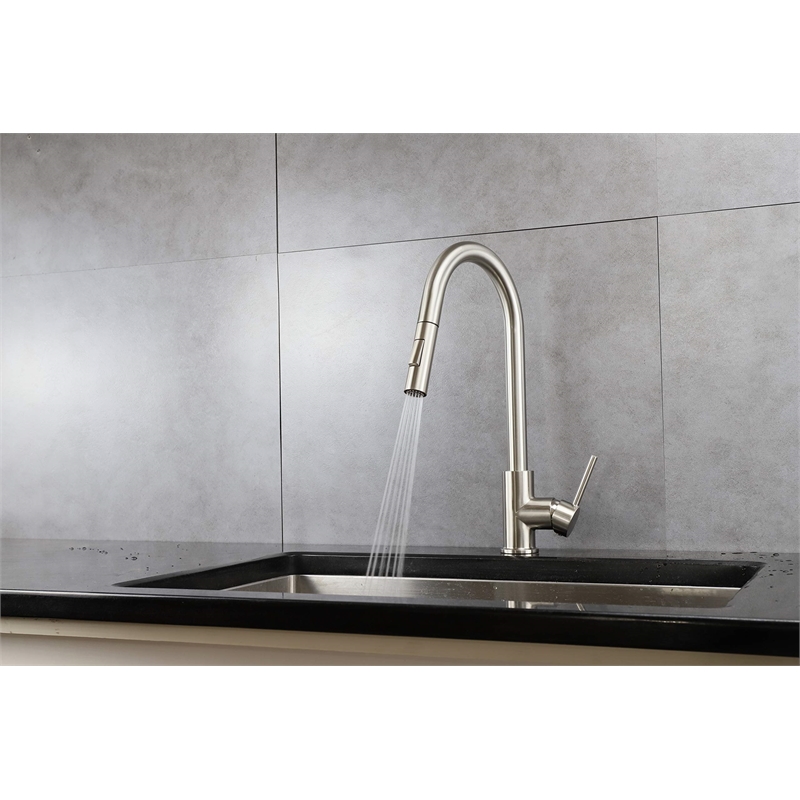 Lexora Home Olivi Brass Kitchen Faucet with Pull Out Sprayer in Brushed Nickel