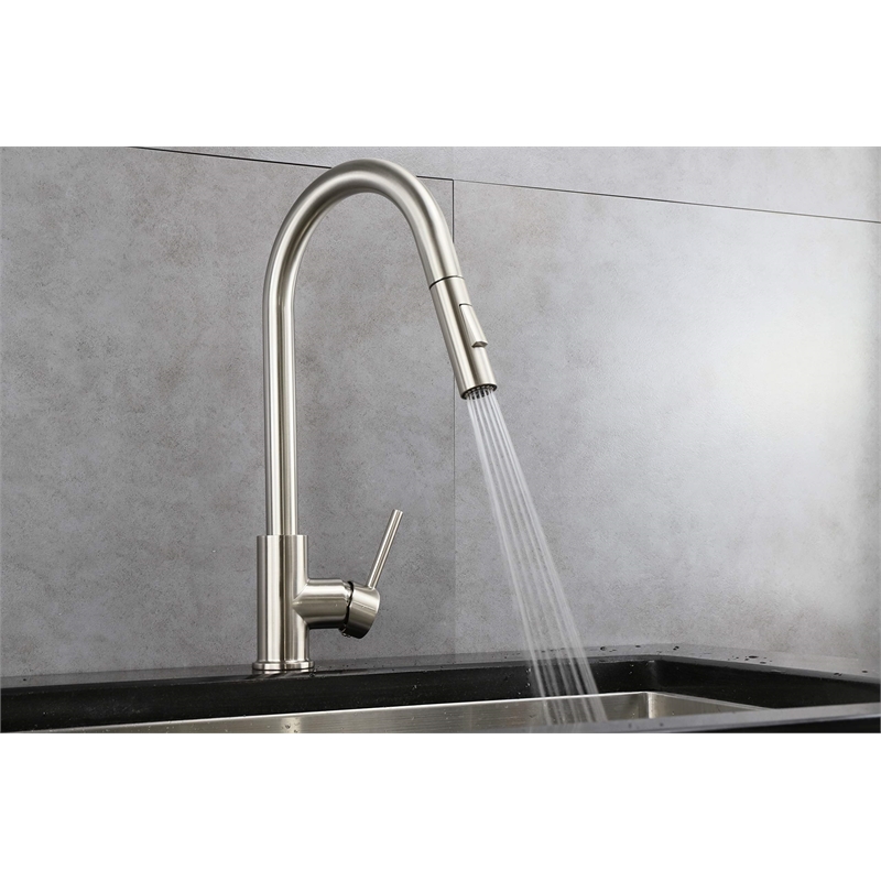 Lexora Home Olivi Brass Kitchen Faucet with Pull Out Sprayer in Brushed Nickel