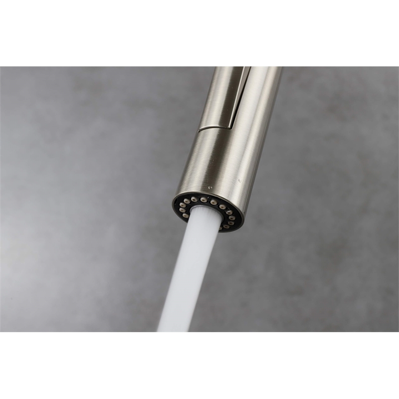 Lexora Home Olivi Brass Kitchen Faucet with Pull Out Sprayer in Brushed Nickel