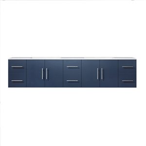 Lexora Home Geneva 84&quot Carrara Marble Top Double Vanity with Sinks in Navy Blue