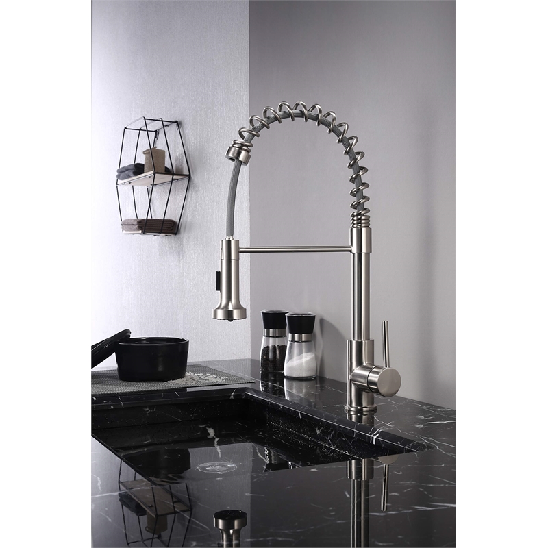 Lexora Home Lanuvio Brass Kitchen Faucet with Pull Out Sprayer in Brushed Nickel