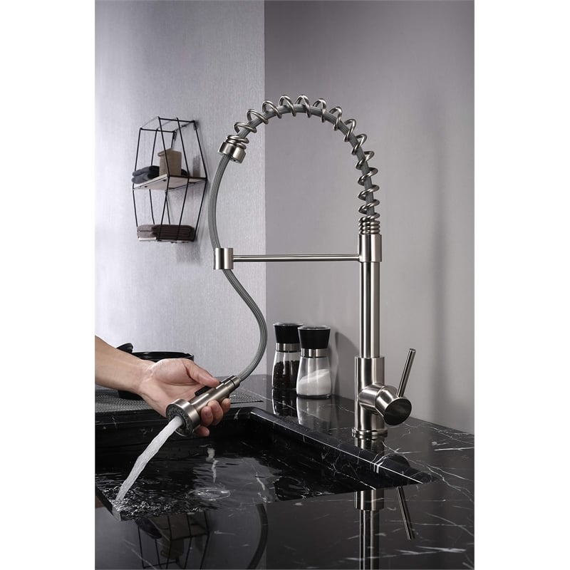 Lexora Home Lanuvio Brass Kitchen Faucet with Pull Out Sprayer in Brushed Nickel