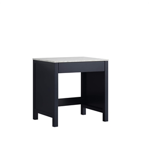 Lexora Home Jacques 30&quot Carrara Marble Top Make-Up Table in Navy Blue
