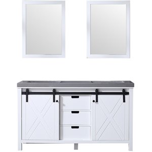 Lexora Home Marsyas 60&quot Quartz Top Double Vanity with Sinks and Mirrors in White