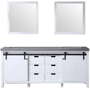 Lexora Home Marsyas 80&quot Quartz Top Double Vanity with Sinks and Mirrors in White