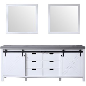 Lexora Home Marsyas 84&quot Quartz Top Double Vanity with Sinks and Mirrors in White