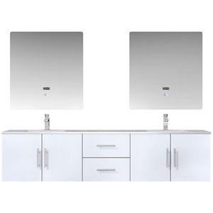 Lexora Home Geneva 80&quot Carrara Marble Top Double Vanity in Glossy White