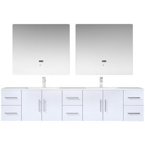 Lexora Home Geneva 84&quot Carrara Marble Top Double Vanity in Glossy White
