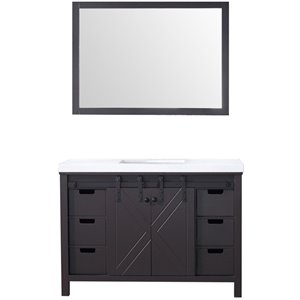 Lexora Home Marsyas 48&quot Quartz Top Single Vanity with Sink and Mirror in Brown