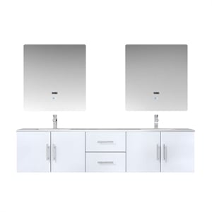 Lexora Home Geneva 80&quot Carrara Marble Top Double Vanity in Glossy White