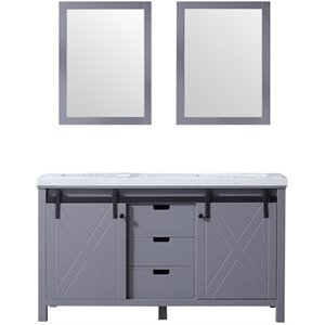 Lexora Home Marsyas 60&quot Carrara Marble Top Double Vanity in Dark Gray