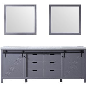 Lexora Home Marsyas 84&quot Carrara Marble Top Double Vanity in Dark Gray