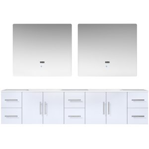 Lexora Home Geneva 84&quot Carrara Marble Top Double Vanity in Glossy White