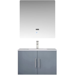 Lexora Home Geneva 30&quot Carrara Marble Top Single Vanity in Dark Gray
