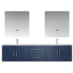 Lexora Home Geneva 80&quot Carrara Marble Top Double Vanity in Navy Blue