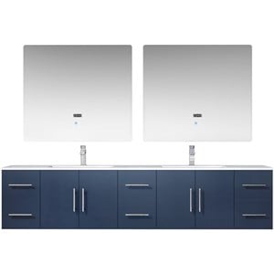 Lexora Home Geneva 84&quot Carrara Marble Top Double Vanity in Navy Blue