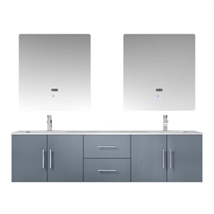 Lexora Home Geneva 72&quot Carrara Marble Top Double Vanity in Dark Gray
