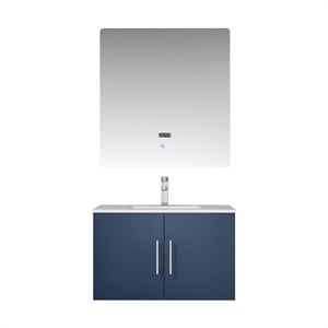 Lexora Home Geneva 30&quot Carrara Marble Top Single Vanity in Navy Blue