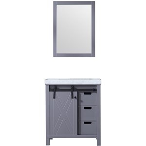 Lexora Home Marsyas 30&quot Carrara Marble Top Single Vanity in Dark Gray