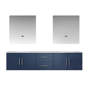 Lexora Home Geneva 80&quot Carrara Marble Top Double Vanity in Navy Blue