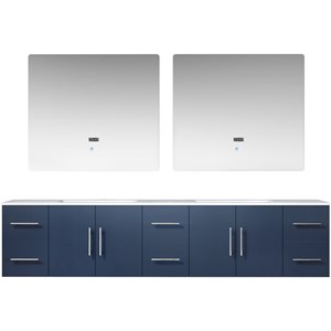 Lexora Home Geneva 84&quot Carrara Marble Top Double Vanity in Navy Blue