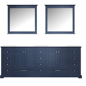 Lexora Home Dukes 84&quot Carrara Marble Top Double Vanity in Navy Blue