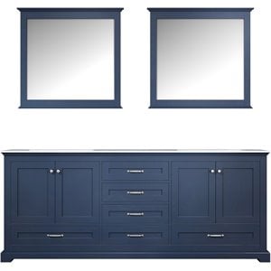 Lexora Home Dukes 80&quot Carrara Marble Top Double Vanity in Navy Blue