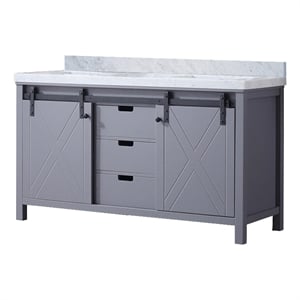 Lexora Home Marsyas 60&quot Carrara Marble Top Double Vanity with Sinks in Dark Gray