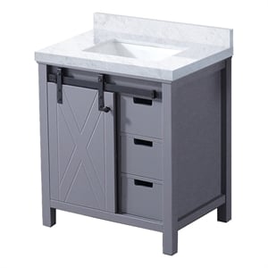Lexora Home Marsyas 30&quot Carrara Marble Top Single Vanity with Sink in Dark Gray
