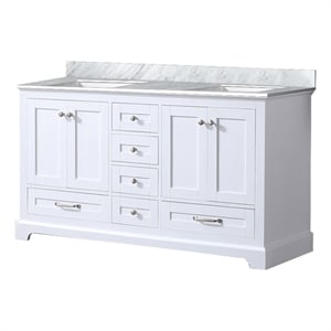 Lexora Home Dukes 60&quot Carrara Marble Top Double Vanity with Sinks in White