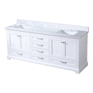 Lexora Home Dukes 80&quot Carrara Marble Top Double Vanity with Sinks in White