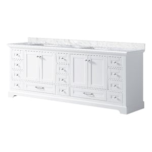 Lexora Home Dukes 84&quot Carrara Marble Top Double Vanity with Sinks in White