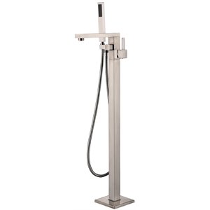 Lexora Home Mare Free Standing Bathtub Faucet with Showerwand in Brushed Nickel