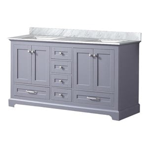 Lexora Home Dukes 60&quot Carrara Marble Top Double Vanity with Sinks in Dark Gray