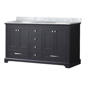 Lexora Home Dukes 60&quot Carrara Marble Top Double Vanity with Sinks in Espresso