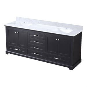 Lexora Home Dukes 80&quot Carrara Marble Top Double Vanity with Sinks in Espresso