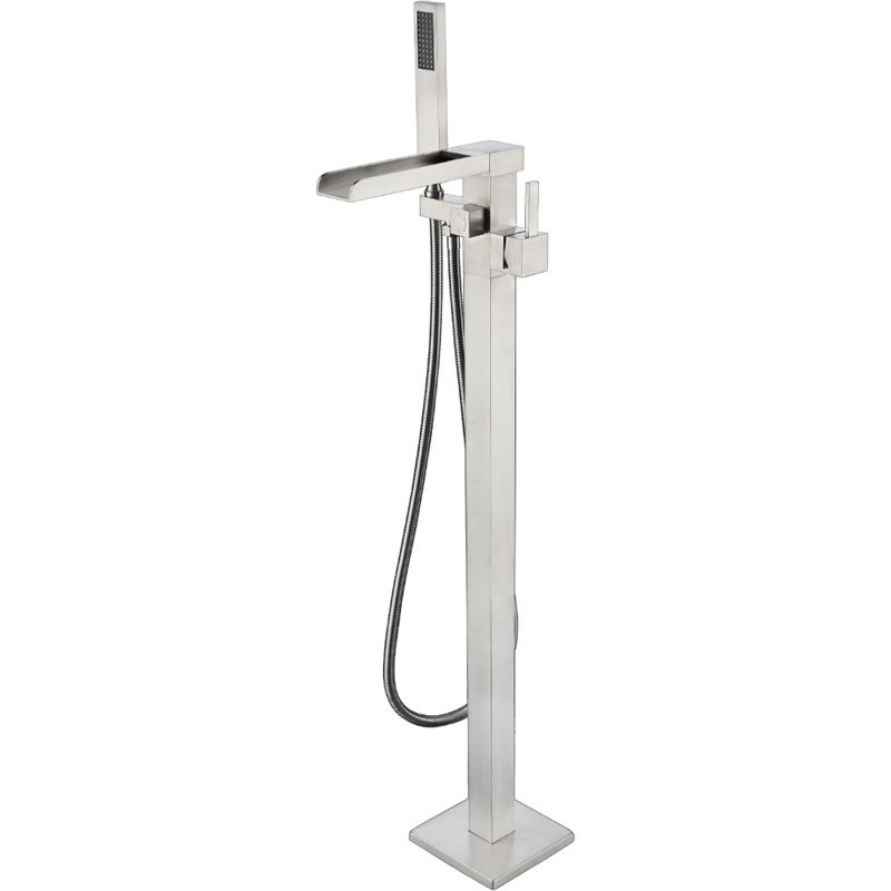Lexora Home Cascata Free Standing Bathtub Faucet with Showerwand in Nickel